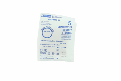 Boite de 100 sachets de 5 compresses de gaze stérile 5x5cm
