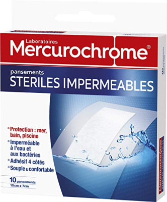 Boîte de 10 pansements stérile imperméable Mercurochrome 10 x 7 cm 