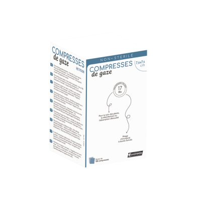 Boite de 100 compresses de gaze non stérile 7,5x7,5cm