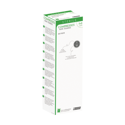 Boite de 50 sachets de 5 compresses non-tissées stériles 5x5cm