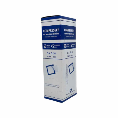 Boite de 50 sachets de compresses non-tissées stériles 30g/m2