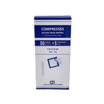 Boite de 50 sachets de compresses non-tissées stériles 30g/m2