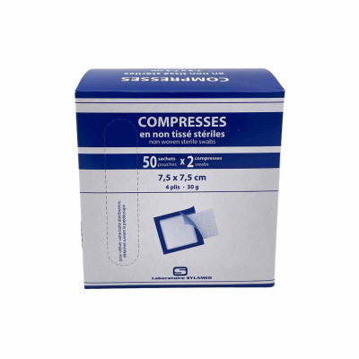 Boite de 50 sachets de compresses non-tissées stériles 30g/m2