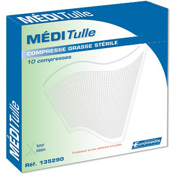 Boite de 10 Compresses de tulles gras stériles 5x5cm Meditulle