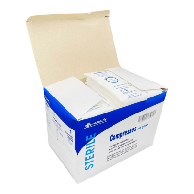 Boite de 100 sachets de 1 compresse de gaze stérile 7,5x7,5cm