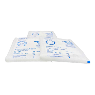 Boite de 100 sachets de 1 compresse de gaze stérile 7,5x7,5cm