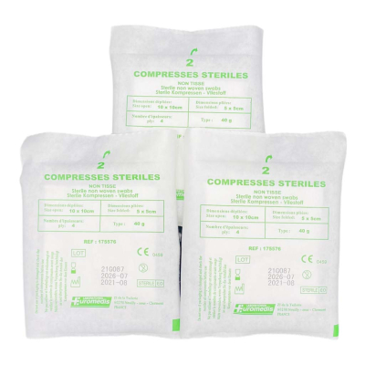 Boite de 100 sachets de 2 compresses non-tissées stériles 5x5cm