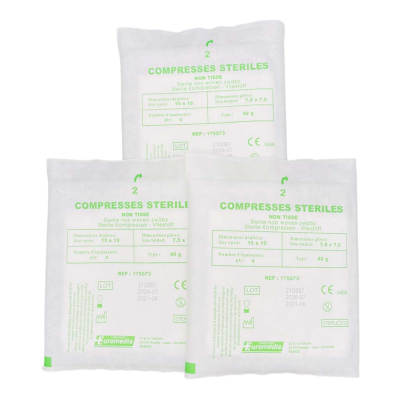 Boite de 100 sachets de 2 compresses non-tissées stériles 7,5x7,5cm