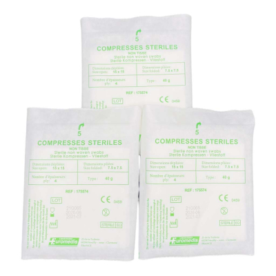 Boite de 50 sachets de 5 compresses non-tissées stériles 7,5x7,5cm