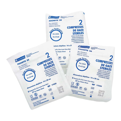 Boite de 50 sachets de 2 compresses de gaze stériles 5x5cm