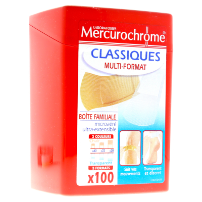 Boîte de 100 pansements panachés Mercurochrome 