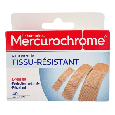 Boite de 40 pansements panachés chair en tissu Mercurochrome 