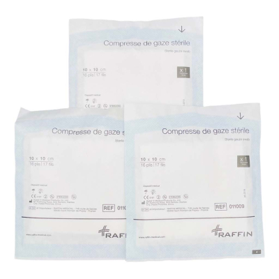 Boite de 50 sachets de 1 compresse de gaze stérile 10x10cm
