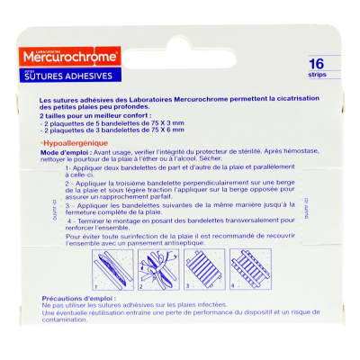 Boîte de 16 Sutures adhésives Mercurochrome 