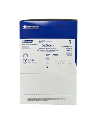 Boite de 100 Compresses de gaze stériles 5x5 cm