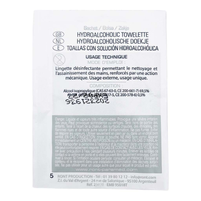 Lingette hydroalcoolique en sachet individuel