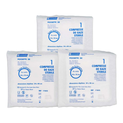 Boite de 100 sachets de 1 compresse de gaze stérile 10x10cm