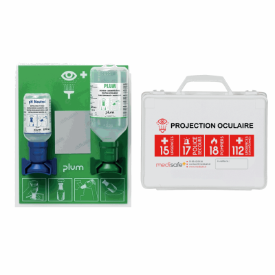 Kit de secours Projection oculaire - produit chimique : coffret de secours et station de lavage